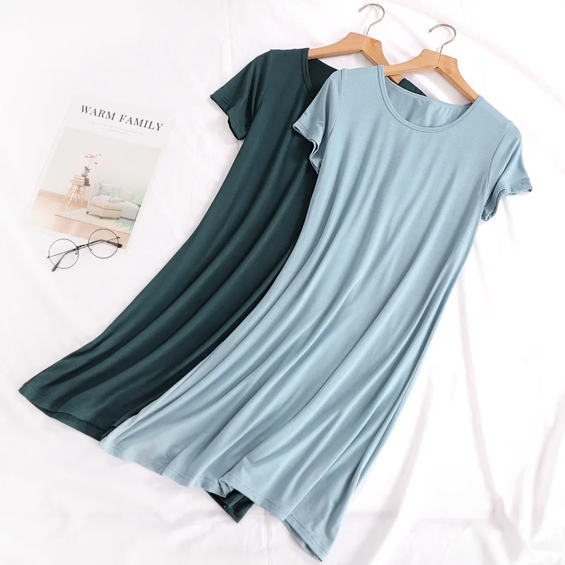 

Ms Modal Simple Solid Color Nightgown Casual Loose Pajamas for Women Summer Short Sleeve Plus Size Home Clothes Sexy Night Dress