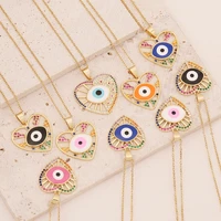 vintage gold copper colorful zircon heart eye pendant necklace for women retro metal dripping oil necklace jewelry wholesale