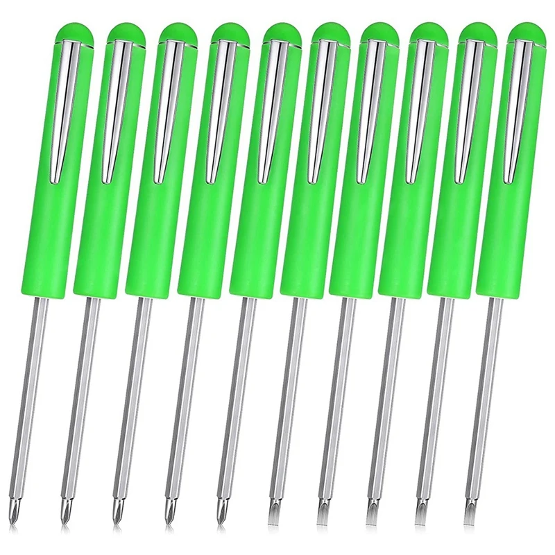

10Pcs Screwdriver Set With Pocket Clip Top Cross Slotted Green Head Magnetic Two-Use For Mechanic Electrician Electronic