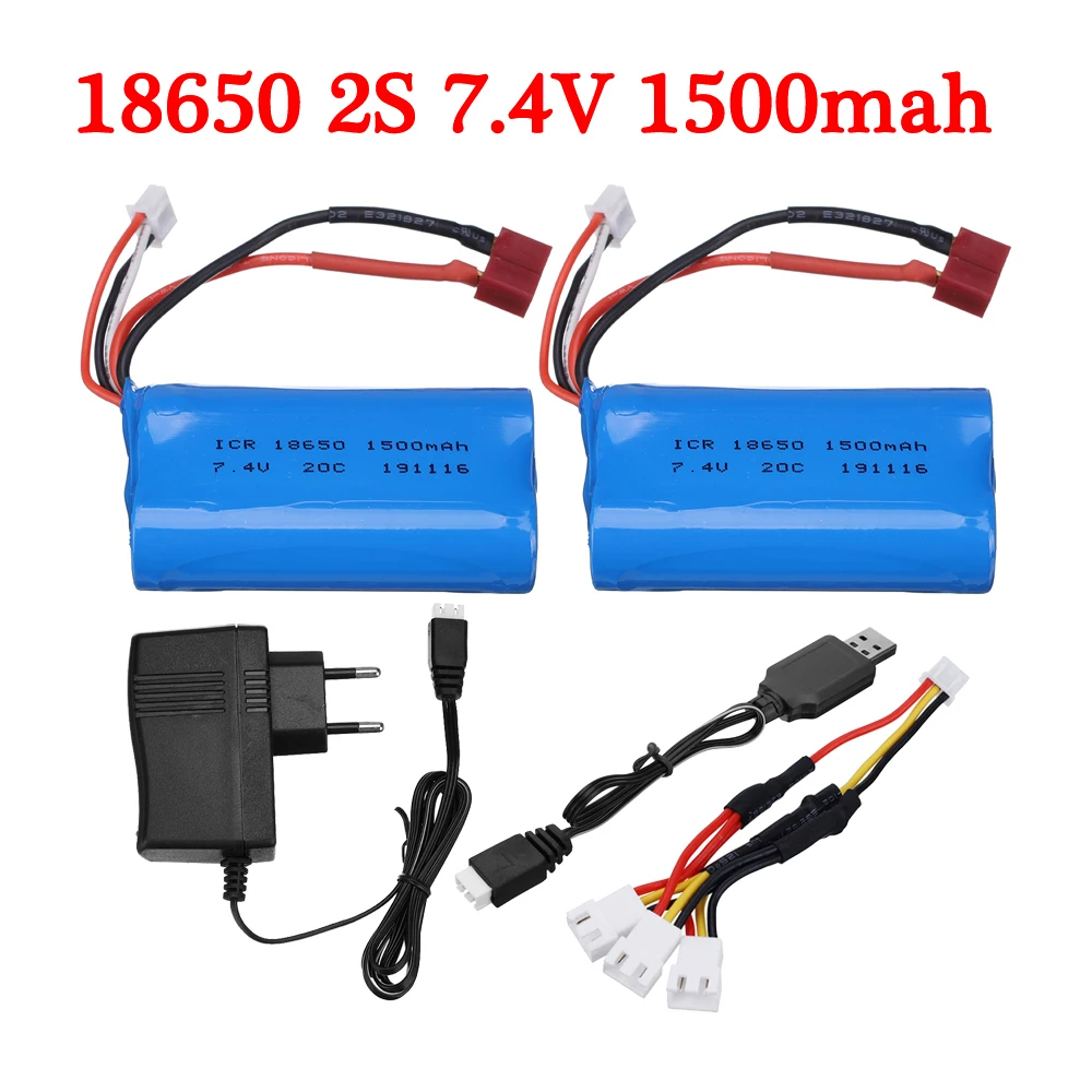 Аккумулятор 2S 18650 в 7,4 мАч + зарядное устройство 1500 В для Wltoys 7,4/144001/10428/12428/12429/12402A/12409, игрушечные машинки с дистанционным управлением