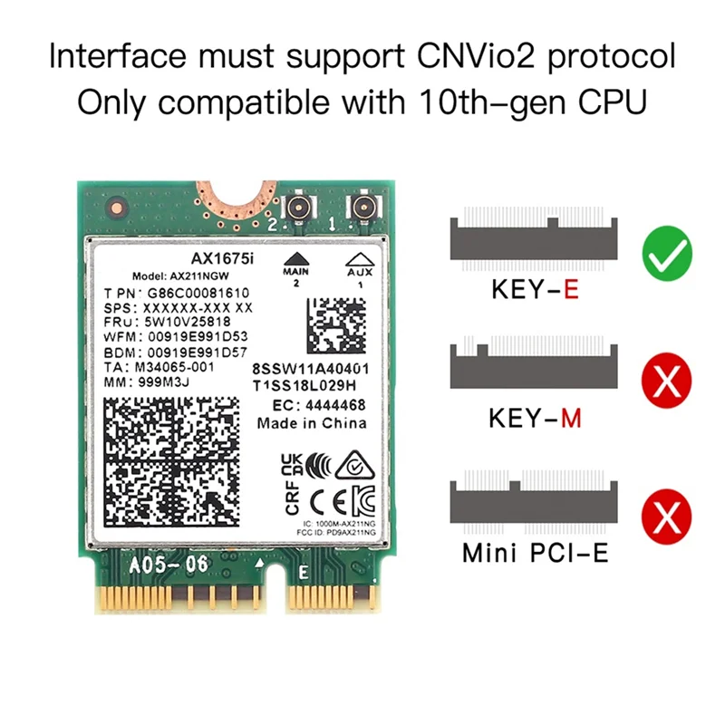 AX1675I Wi-Fi карта 6E M.2 ключ E CNVio 2 три диапазона 4G/5G/6 ГГц беспроводная AX211 для Bluetooth 5.2