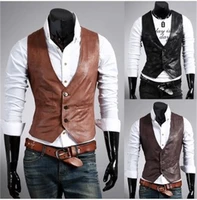 2022 european and american new mens leather fashion slim large leather vest simple and fashionable