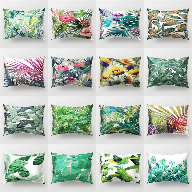 

30x50cm Spring Leaves Rectangle Pillow Cases Sofa Waist Throw Home Decoration Tropical Plant Pillowcase Polyester Cushion Cover