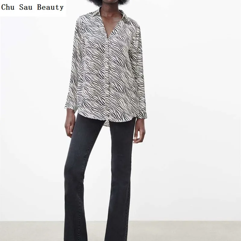 

Женская однобортная рубашка с принтом, V-образным вырезом