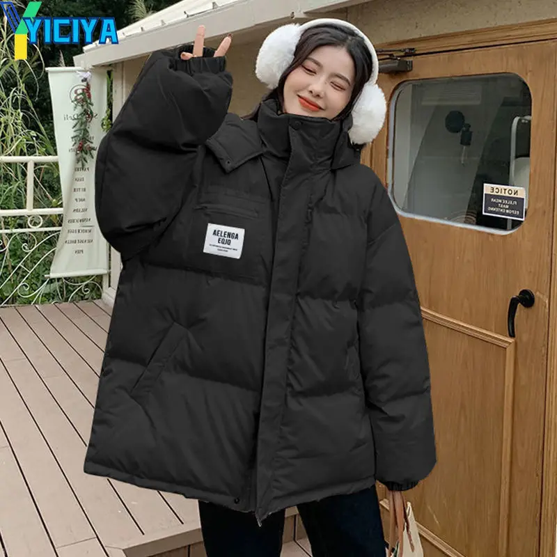 YICIYA Winter Women Parkas Solid Color Harajuku High Quality Hooded Casual Warm Thickened Jackets Woman Fashion Casual Parka Y2k
