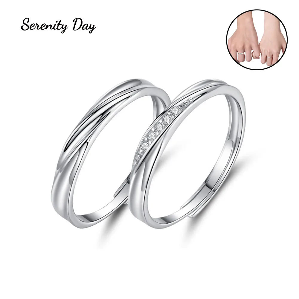 

Serenity Day S925 Sterling Silver Ring for Women Men Lover Couple Ring Set Opening Resizable Size Gifts Jewelry Wedding Ring