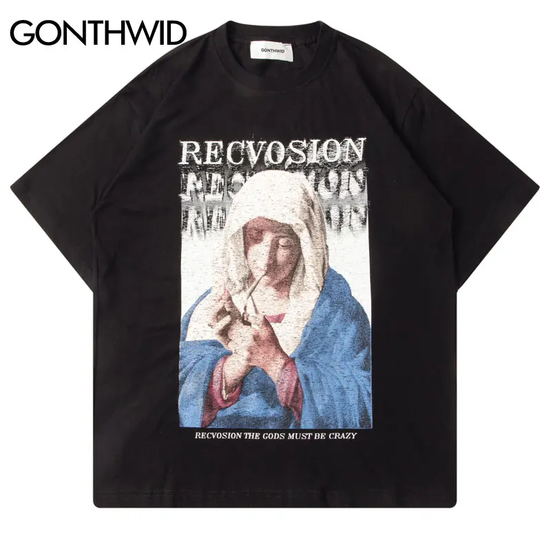 

Mens T Shirt Streetwear Funny Virgin Mary Graphic Print Cotton Tshirts Hip Hop Casual Short Sleeve Tee 2022 Harajuku Summer Tops