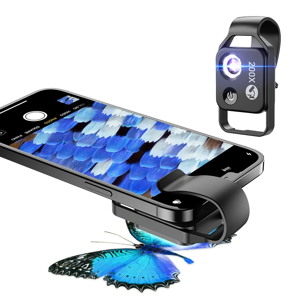 

200X CPL микроскоп объектив мобильный телефон макро объектив с высоким увеличением LED Мини Портативный объектив для iPhone всех смартфонов