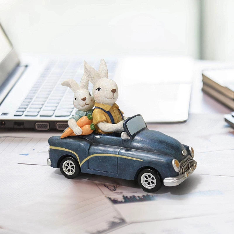 

Easter Decoration Bunny Father Son Driving Exquisite Resin Crafts