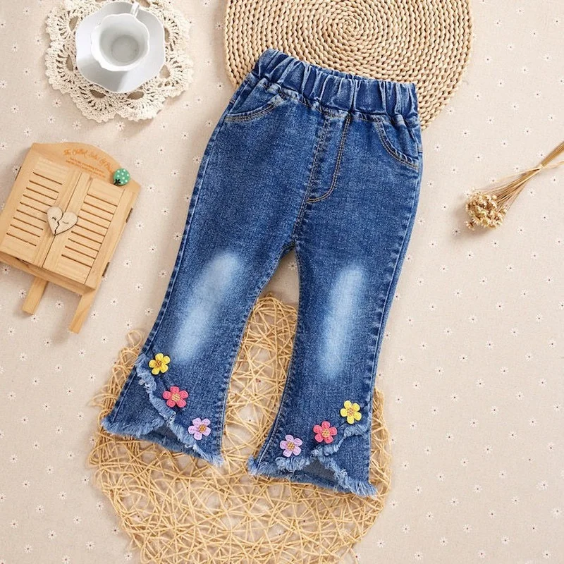 

2022 Fashion Jeans for Girls Teenage Children Jeans Elastic Waist Denim Pants Kids Trousers for Girls Kids Clothes 90-130 X41