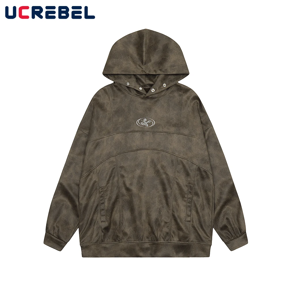 

Мужская замшевая Толстовка с длинным рукавом, с капюшоном