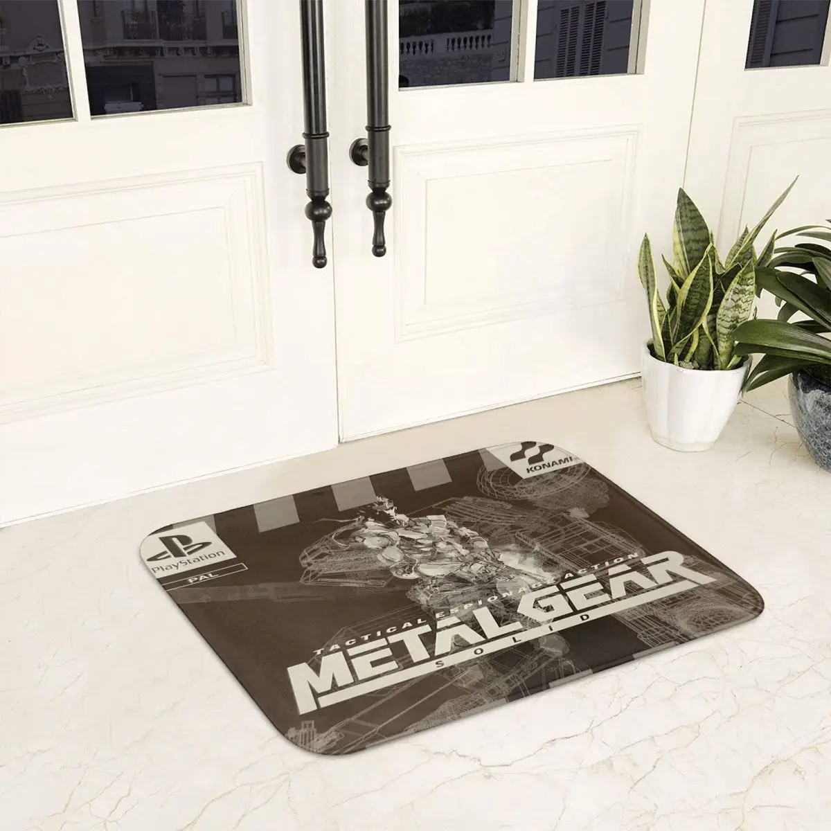 Фото PS1 Metal Gear однотонный черный и белый нескользящий коврик для двери напольный коврик для кухни, входа, ванной комнаты, гостиной, коврик для ног №1
