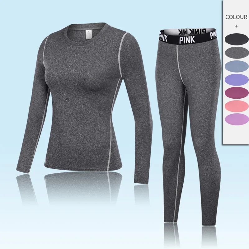 

Brand New Winter Thermal Underwear Women Fitness Suit Quick Dry Anti-microbial Stretch Tops Leggings Female Underwear Set