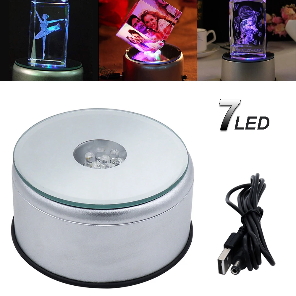 

7 LED 3D Crystal Trophy 360 Rotating Electric Light Stand Base Display