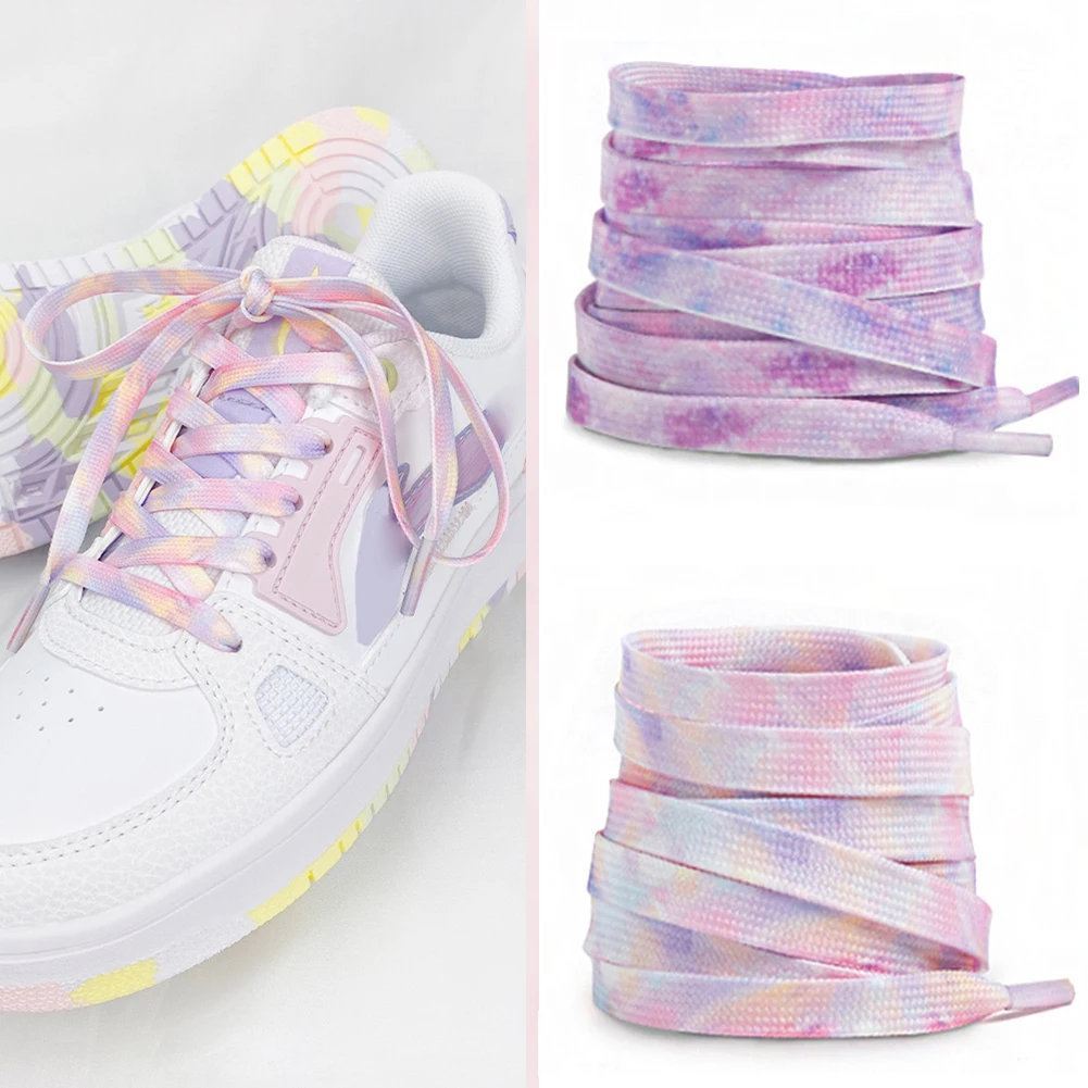 1 Pair Rainbow Shoelace 8mm Tie-dye Shoe Laces For Casual Canvas Shoes Colorful Shoestrings Unisex Flat Boot Laces New