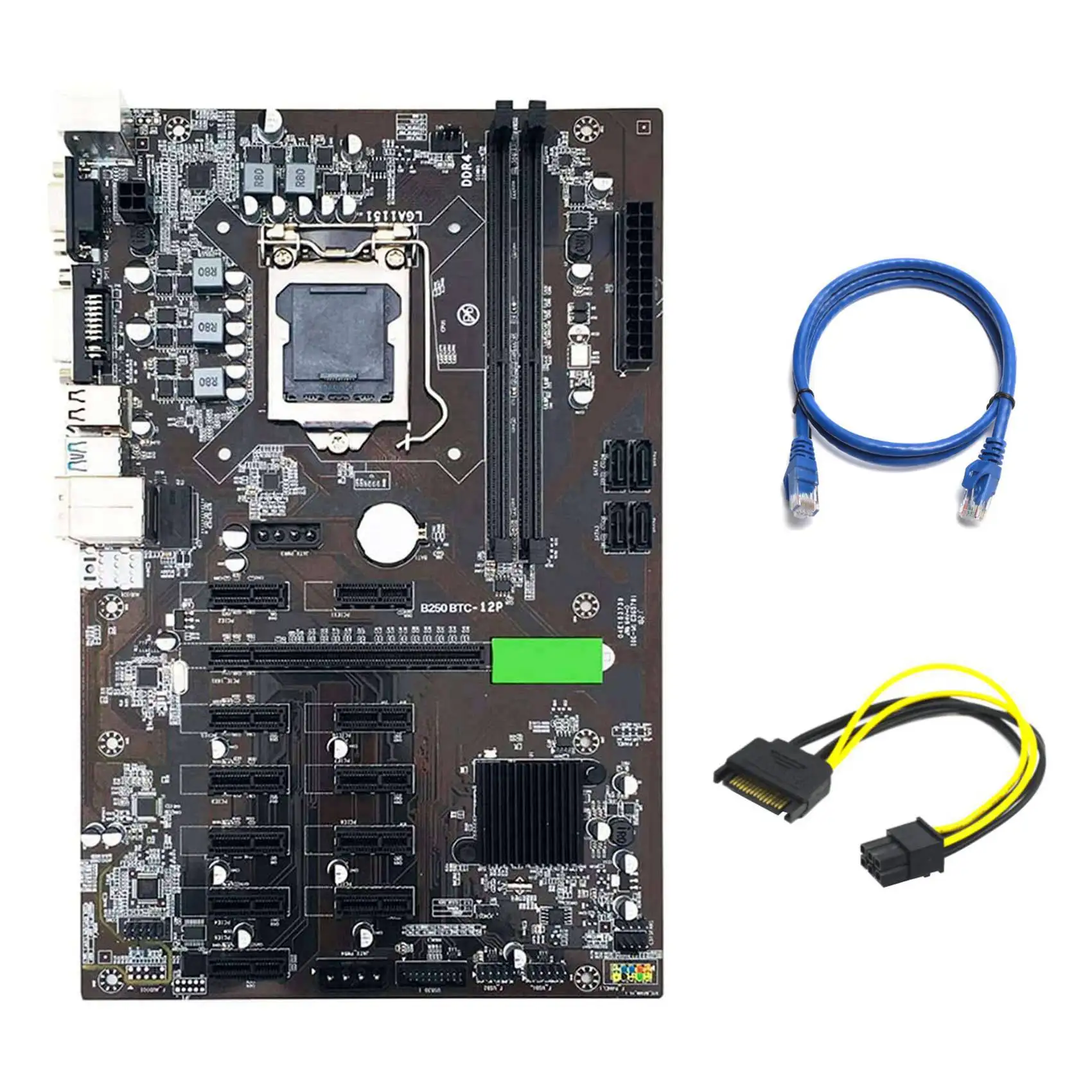 

Материнская плата B250 BTC для майнинга с кабелем SATA 15Pin к 6Pin + кабелем RJ45, слот для графической карты LGA 1151 DDR4 USB3.0 для BTC