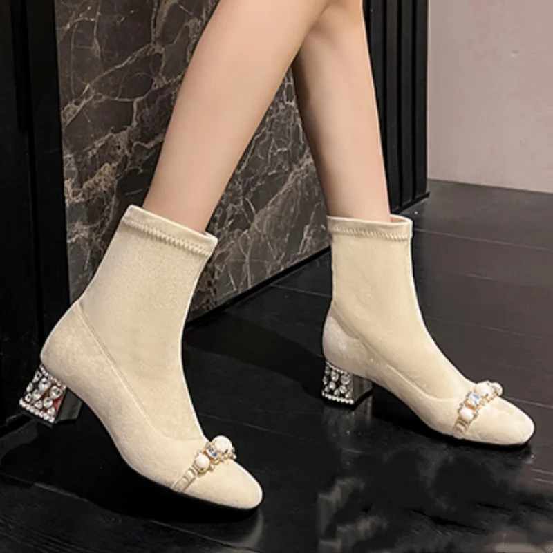 Женские ботильоны на высоком каблуке с кристаллами новые дизайнерские Роскошные