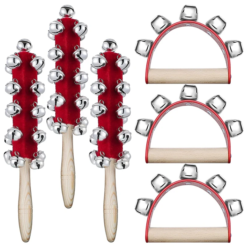 

6 шт. рождественские ручные колокольчики, деревянные ручные сани, колокольчики, шейкер, колокольчики, красные ручные колокольчики
