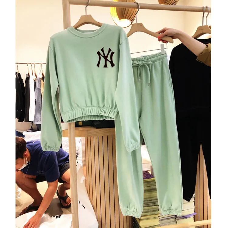 

NY Brand Women's Clothes Long Sleeve Sweatshirt with Pants 2 Piece Set Pretty Girl Light Color Styles Sportswear Trend Apparel