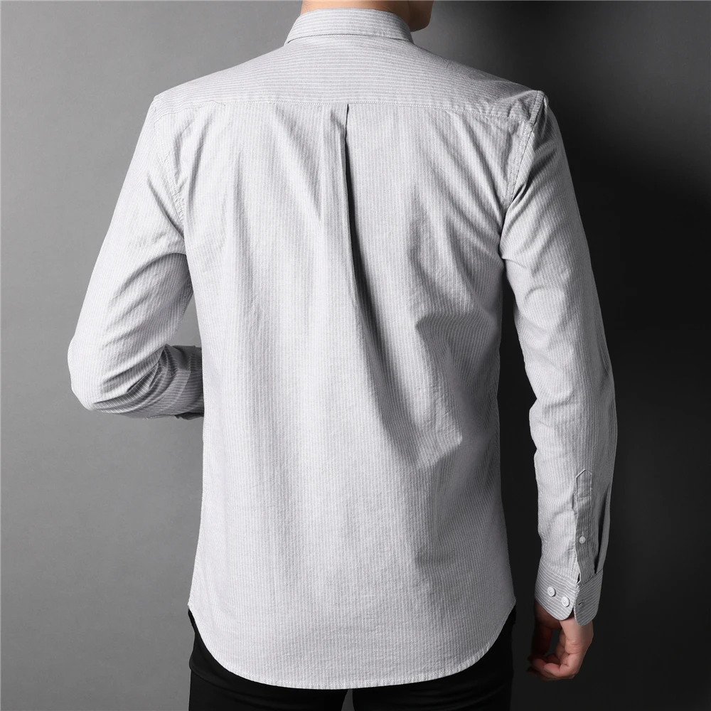 COODRONY 100% Pure Cotton Shirt Men Clothing Autumn Winter Luxury Social Blouse Business Casual Striped Long Sleeve Shirts Z6071
