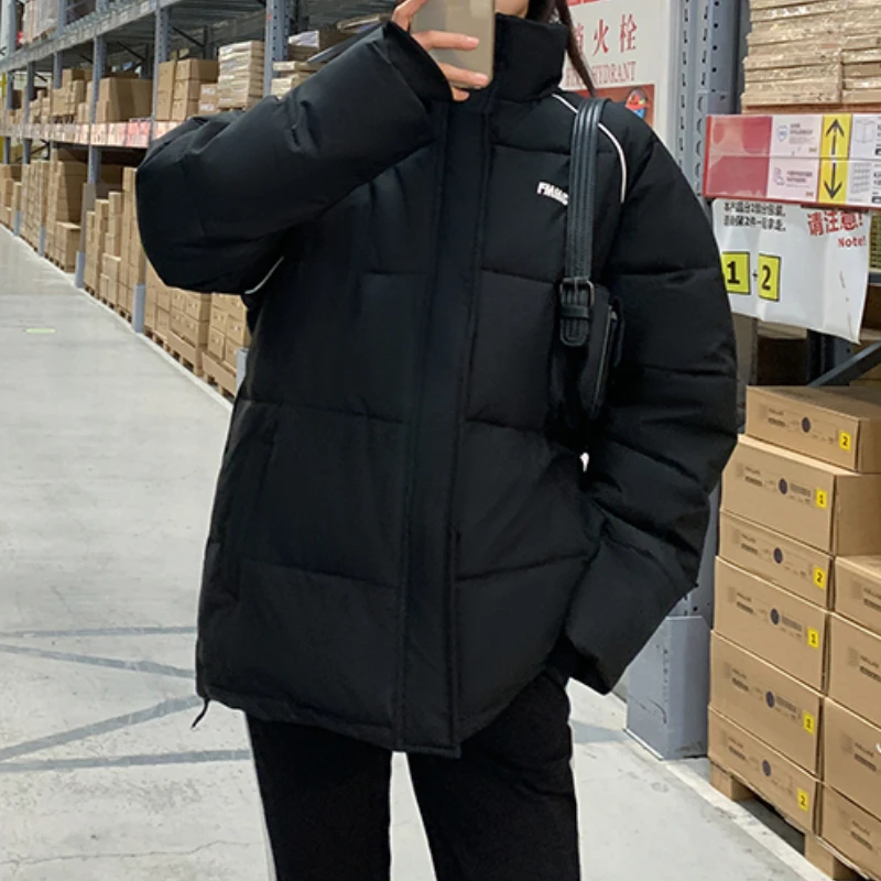 

2021 Winter Thickening Down Padded Jackets Female Students Overcoat Parkas Loose Cotton Coats Zip Fly Turtleneck Women Outerwear