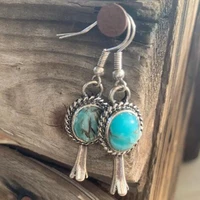 bohemian oval inlaid blue green stone hook earrings for women vintage silver color metal carving flower dangle earrings jewelry