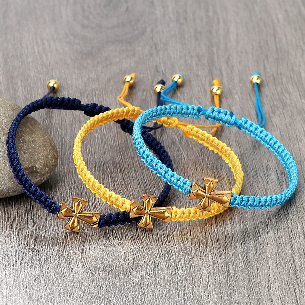 

Плетеные браслеты золотого цвета с крестом на удачу красная черная нить регулируемый браслет ручной работы металлический распятильник для...