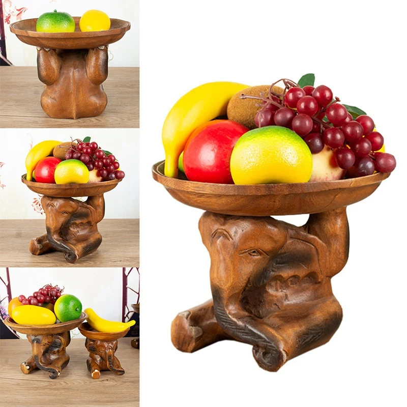 

Solid Wood Fruit Tray Southeast Asia Hand-Carved Elephant Top Plate Creative Home Decoration Coffee Table Fruit Bowl