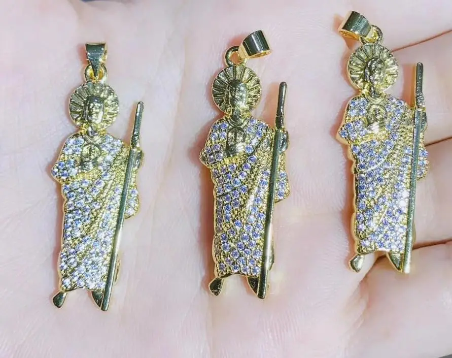

Fashion CZ Pave Jesus Mary Pendant Charms Gold Enamel Pendant for Neckalce Making Catholic Jewelry Accessory sg4d
