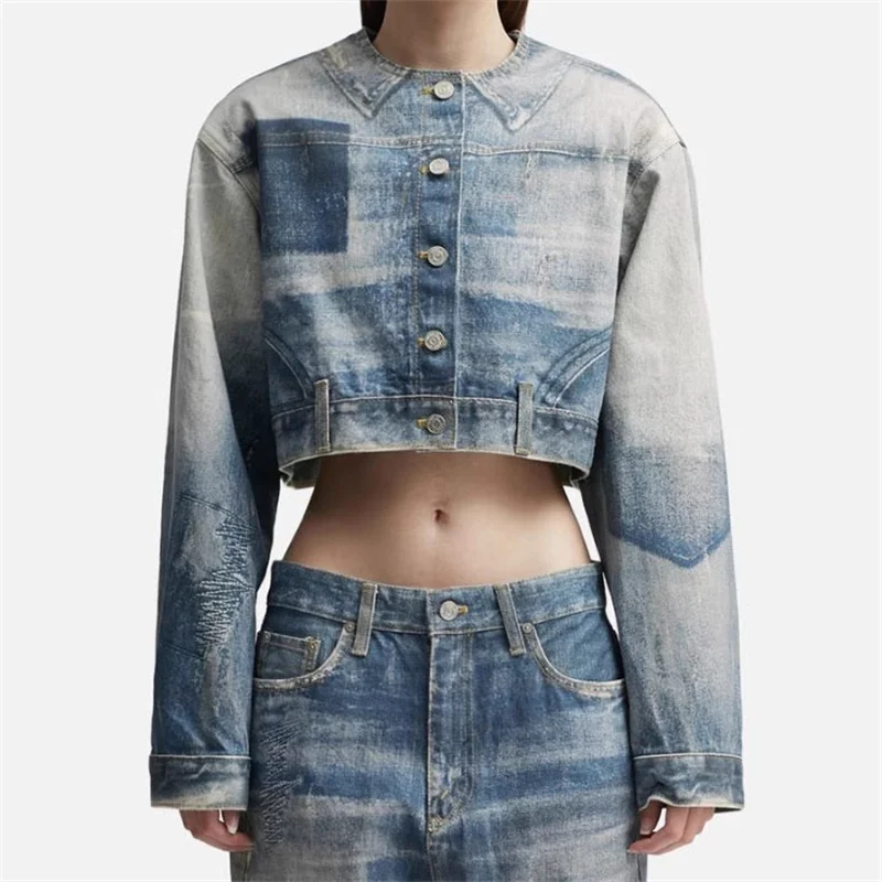 

Женская джинсовая куртка 2023, новое осеннее пальто в Корейском стиле, Женское пальто из чистого хлопка с принтом, высококачественный джинсовый топ с длинными рукавами