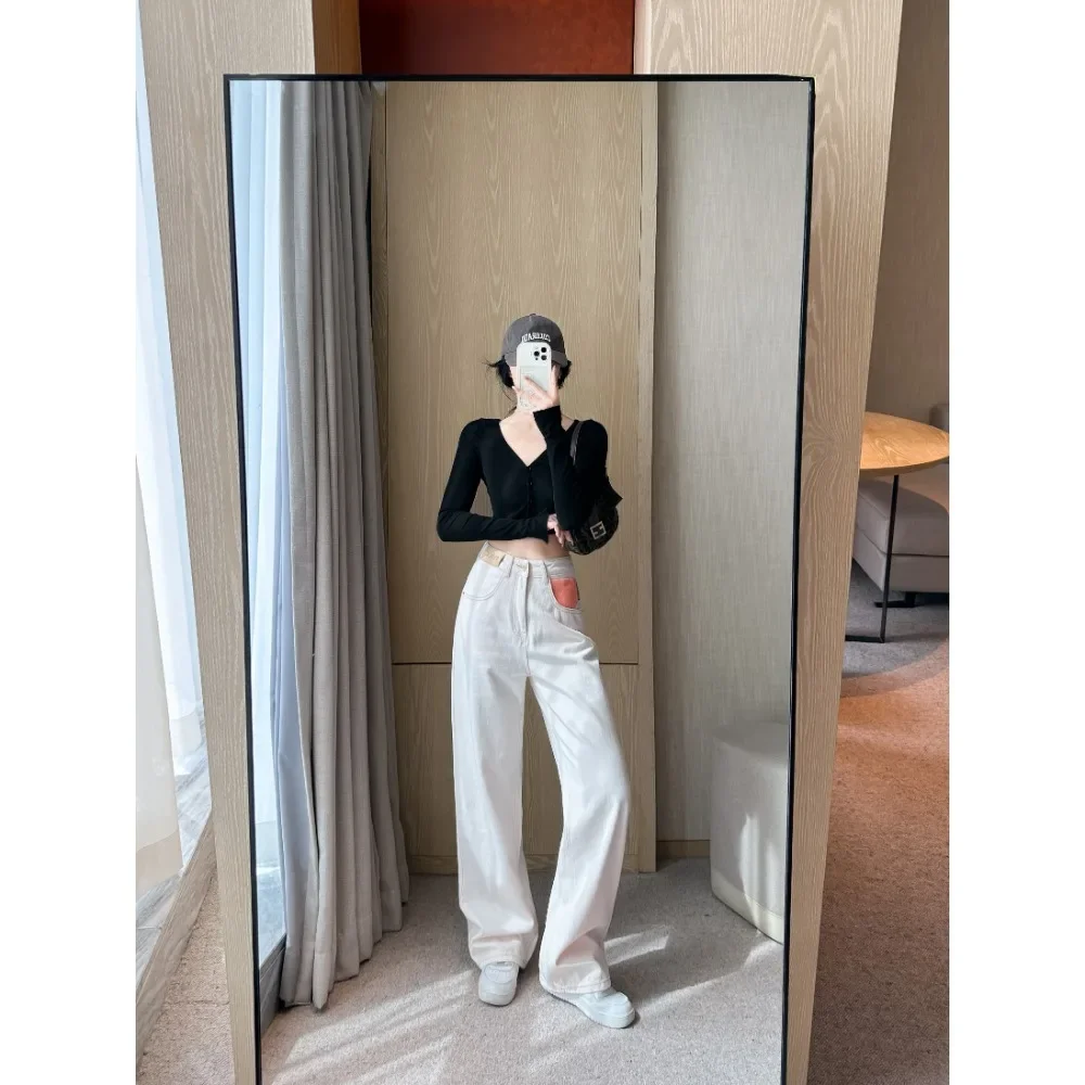 Новое поступление прямые широкие джинсы с высокой талией для женщин женская