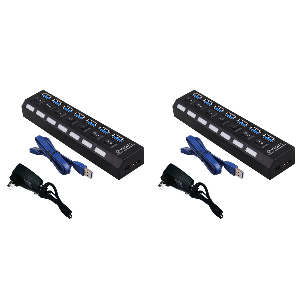 

2pcs USB 3.0 Hub 7-Port USB Hub Splitter Individual LED Light On/Off Switches High-Speed Transfer USB Hub (AU Plug)