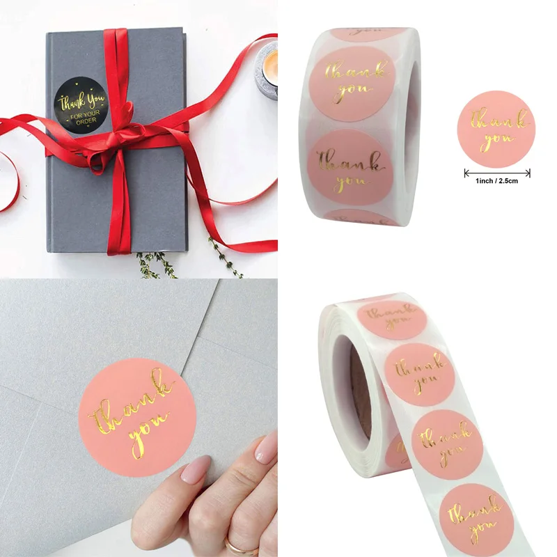 

500Pcs 1Inch Vintage Thank You Gold Foil Stickers For Bussiness Handmade Round Card Wrap Label Sealing Sticker Decor Stationery