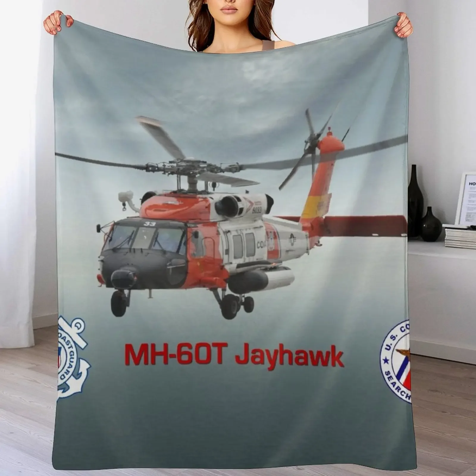 Фото Плед MH-60 Jayhawk USCG SAR, уютный домашний плед, подарок на Рождество и праздники №1