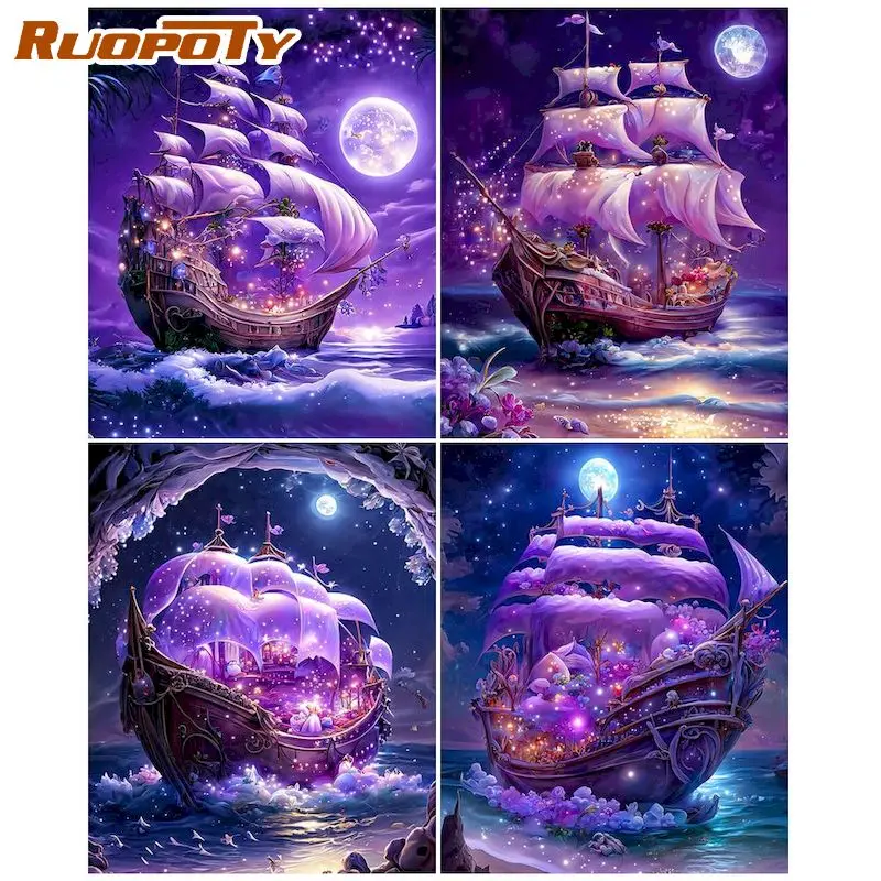 

RUOPOTY Picture By Number Boat Scenery Kits DIY Unique Gift Painting By Numbers On Canvas HandPainted Decoration Art Gift