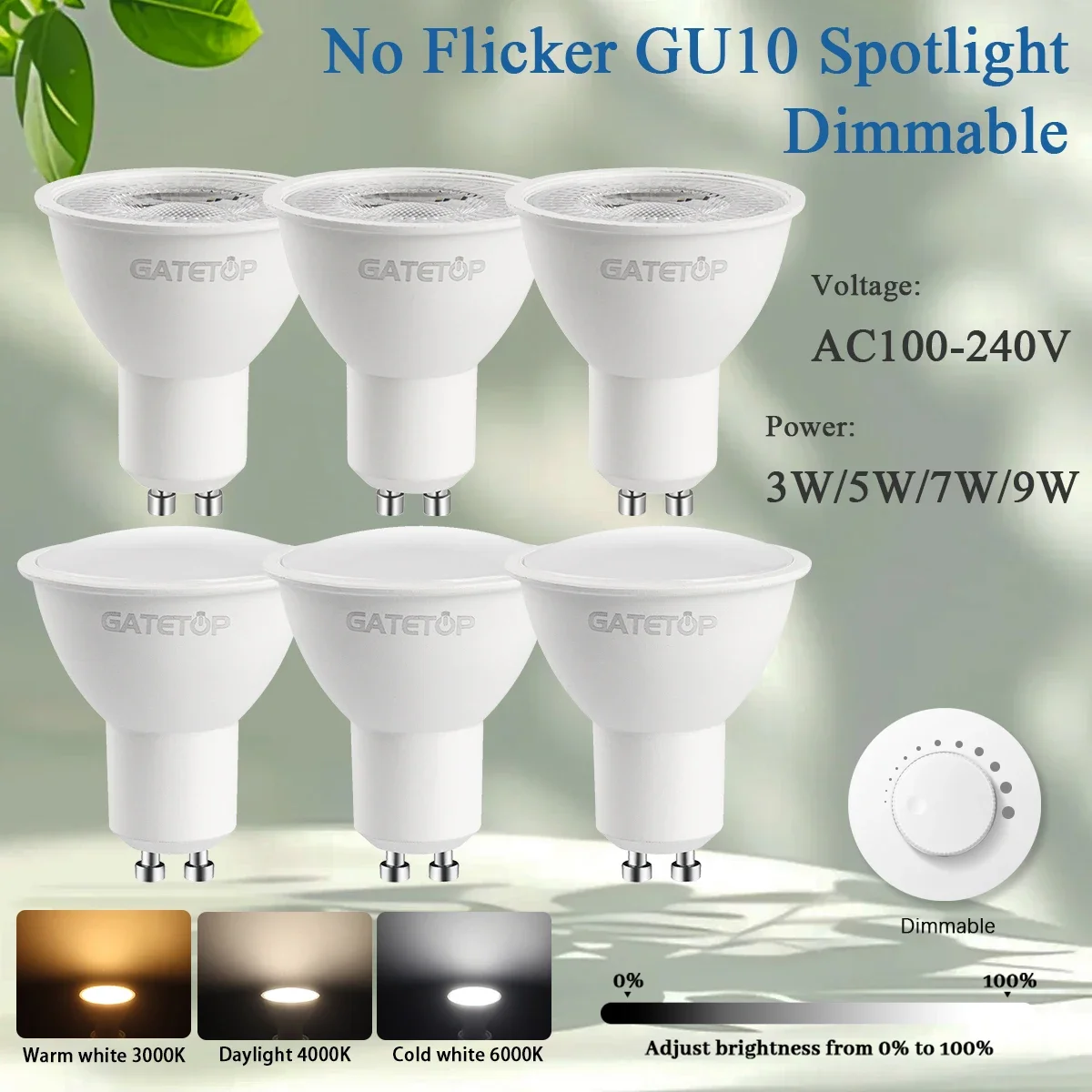8pcs Led Spotlight Bulb No flicker dimmable GU10 warm cold white light 230V 120° 38° 3000K 4000K 6000K for home bedroom derec