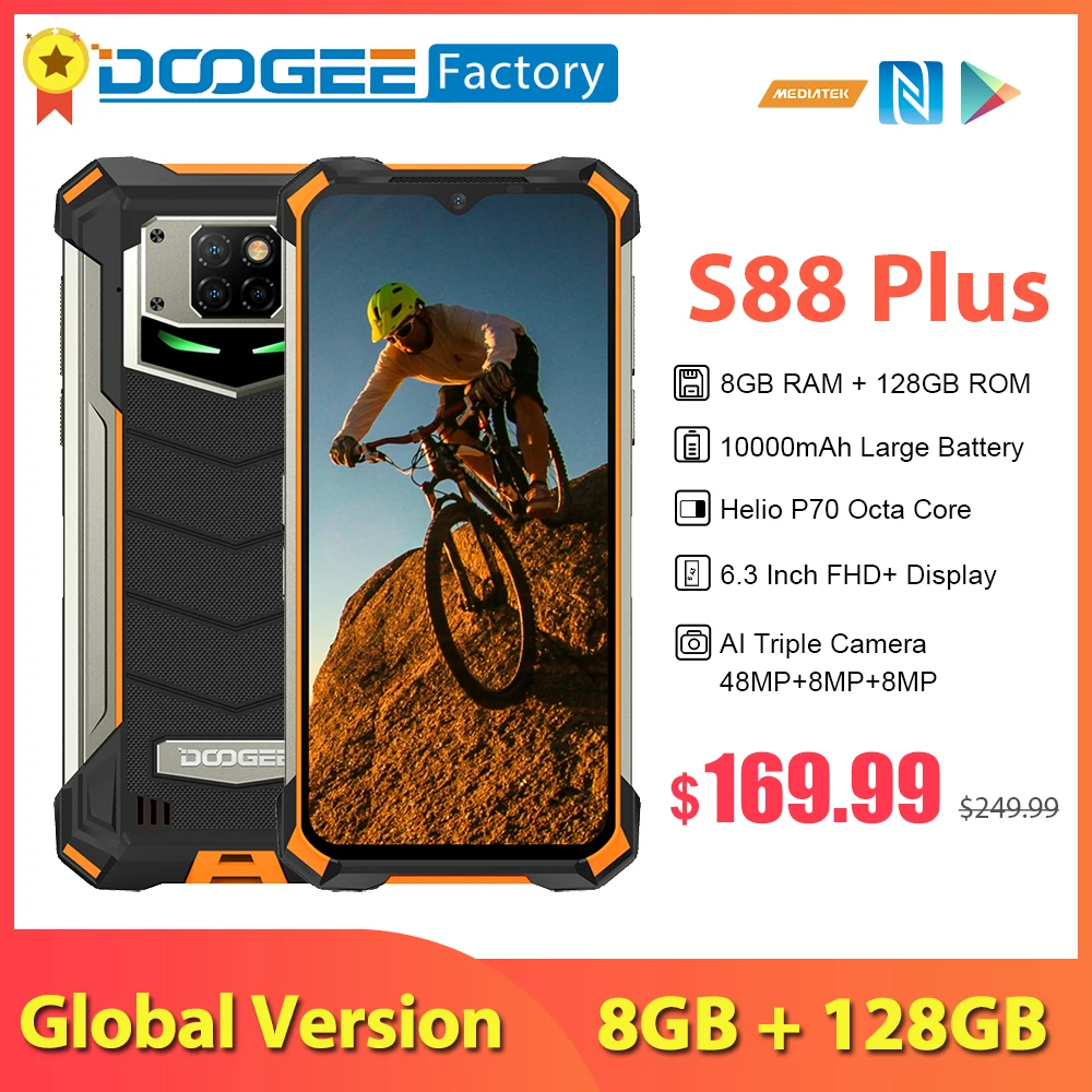 DOOGEE S88 Plus 10000 мАч IP68/IP69K Прочный мобильный телефон 6 3 'ɿHD + Helio P70 Восьмиядерный