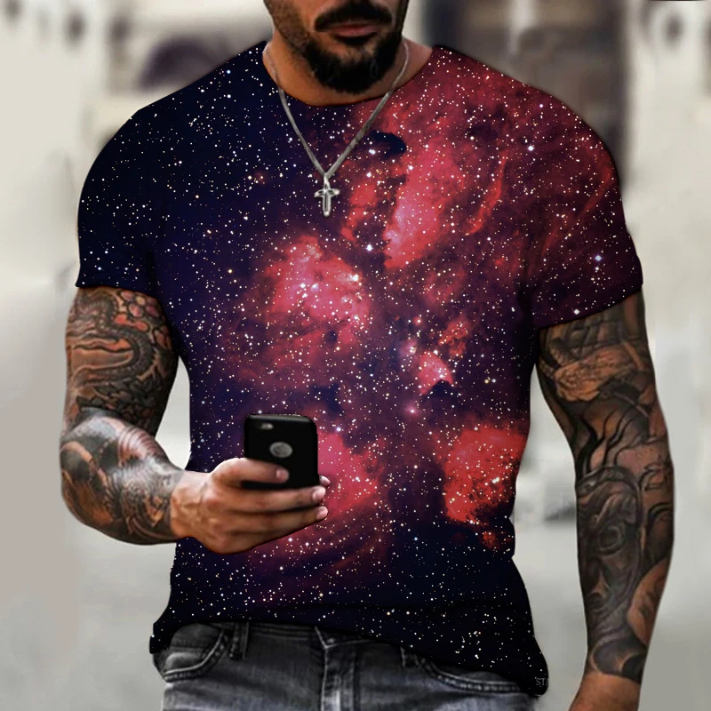 

Creative Trend 3D Three-dimensional Printing Sci-fi Starry Art Full-color T-shirt Summer Men and Women O-neck Oversized T-shirt