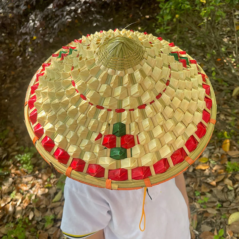 

Bamboo Hat Weaving Outdoor Decorative Woven Conical Chinese Style Sun Fishing Sunshade Children