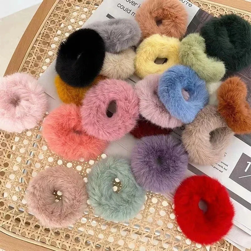 

Autumn Winter Elastic Hair Band Scrunchie Soft Hair Ring Fat Intestine Ring Cute Hairy Head Rope Furry Rubberband Hair Accessory