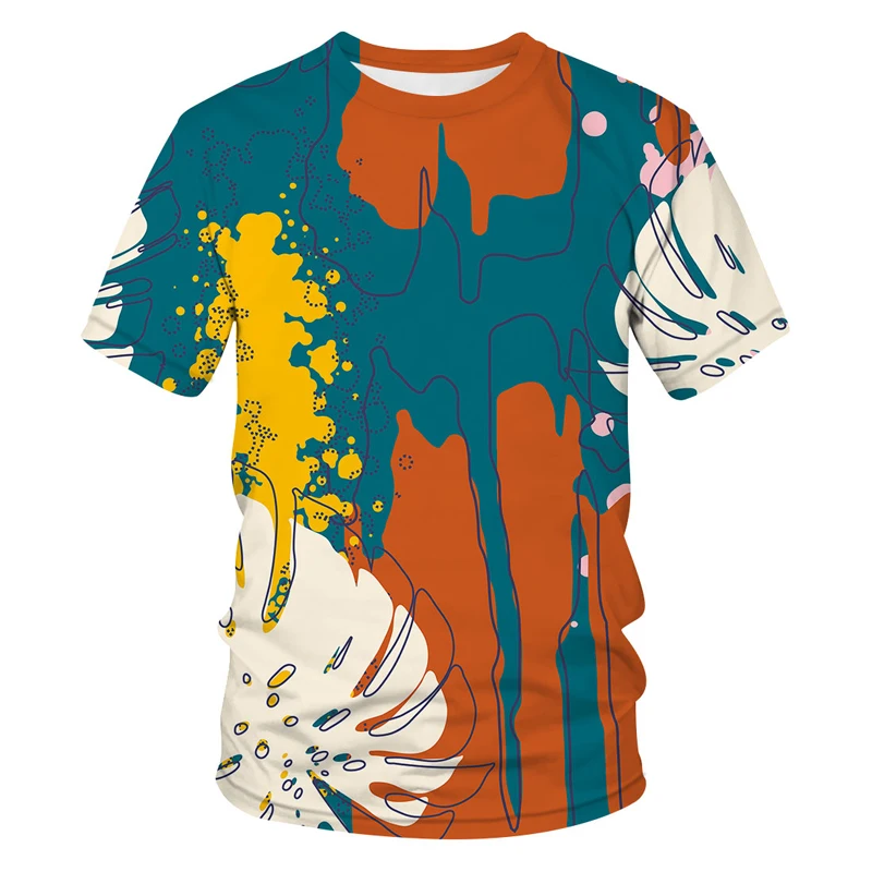 

2022 Summer New Graffiti painting Printed T Shirt For Men Casual Oversized Short Sleeve Clothes Streetwear 3D Printing Top Tees