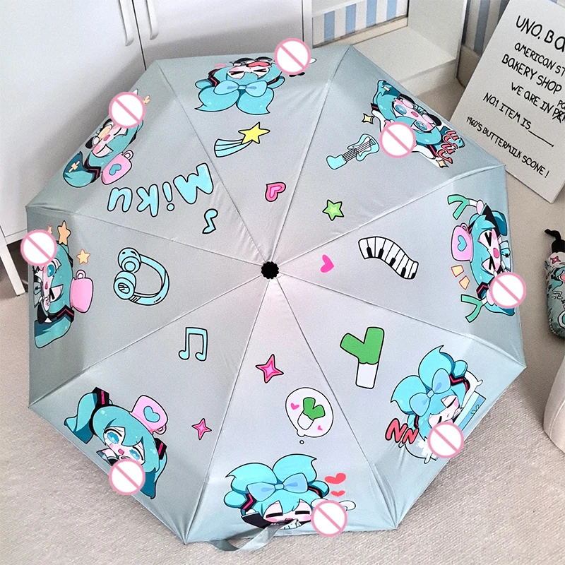 Kawaii Hatsune Miku DIY узоры Полностью автоматический складной универсальный зонт