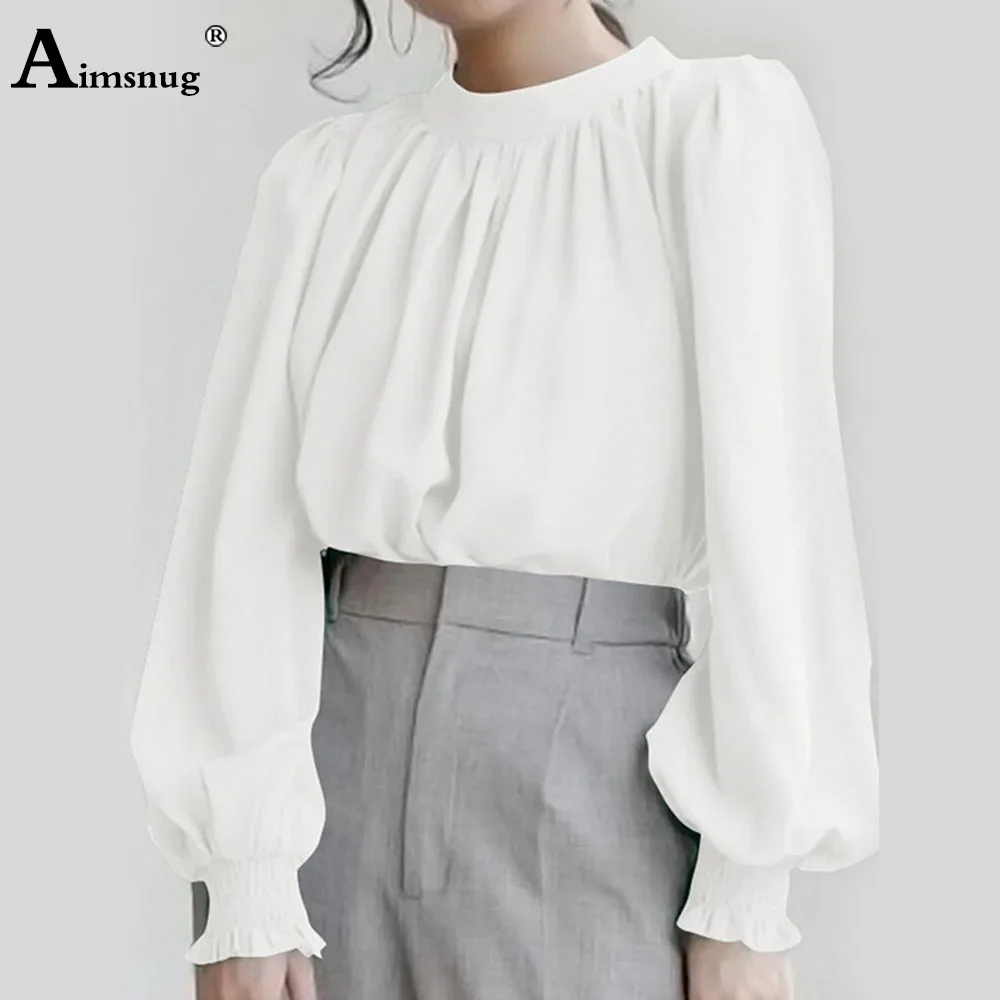 

Women's Latest Casual Pullovers O-neck Loose Blouse Lantern Sleeve Ruched Top Office Ladies Elegant Shirts Clothing Size S-5XL