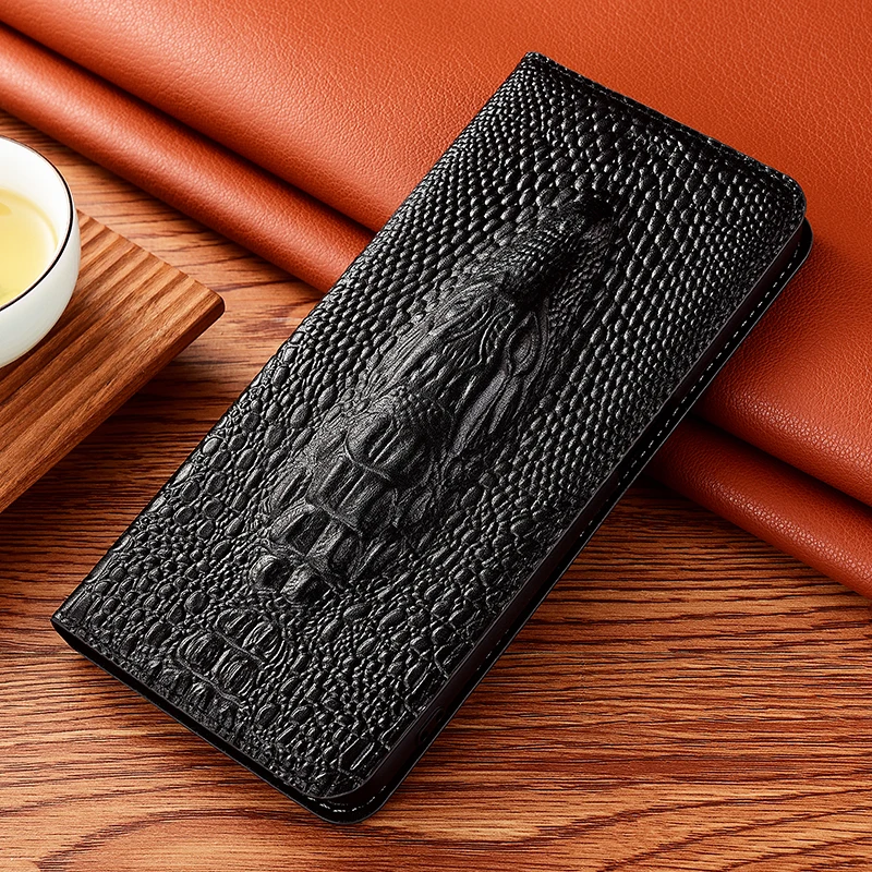 

Crocodile Genuine Leather Flip Case For XiaoMi Black Shark 1 2 3 3s 4 4s 5 RS Pro Business Phone Cover