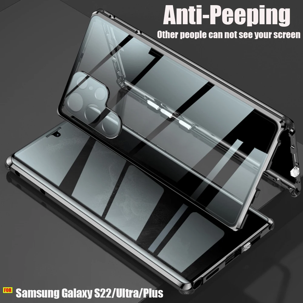 

Антишпионский Магнитный двухсторонний стеклянный чехол для Samsung Galaxy S22 Ultra S22 Plus, металлический чехол-бампер