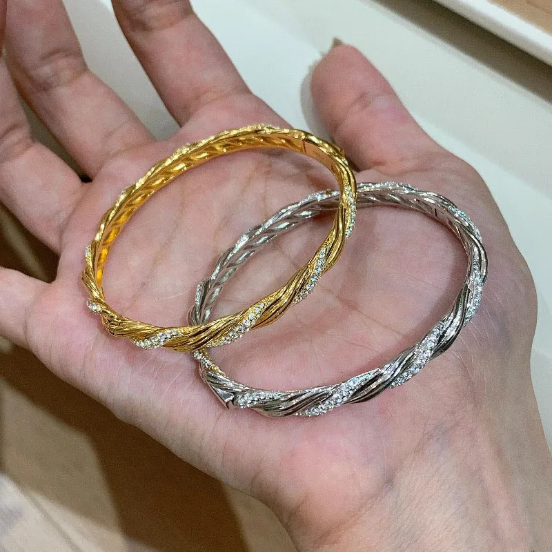 Foxanry Sparkling Zircon Twist Geometric Bracelet For Women Girl Personality Exquisite Fashion Elegant Wedding Bride Jewelry Gif