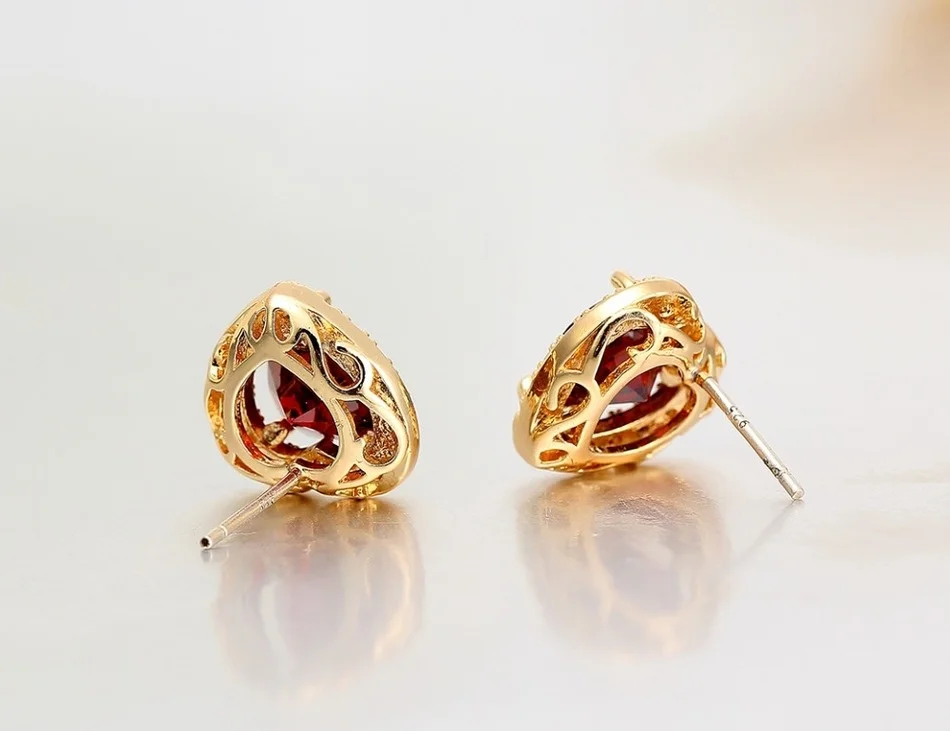 Желтое Золото Цвет Персиковое Сердце Красный AAA CZ проложенные Кристаллы