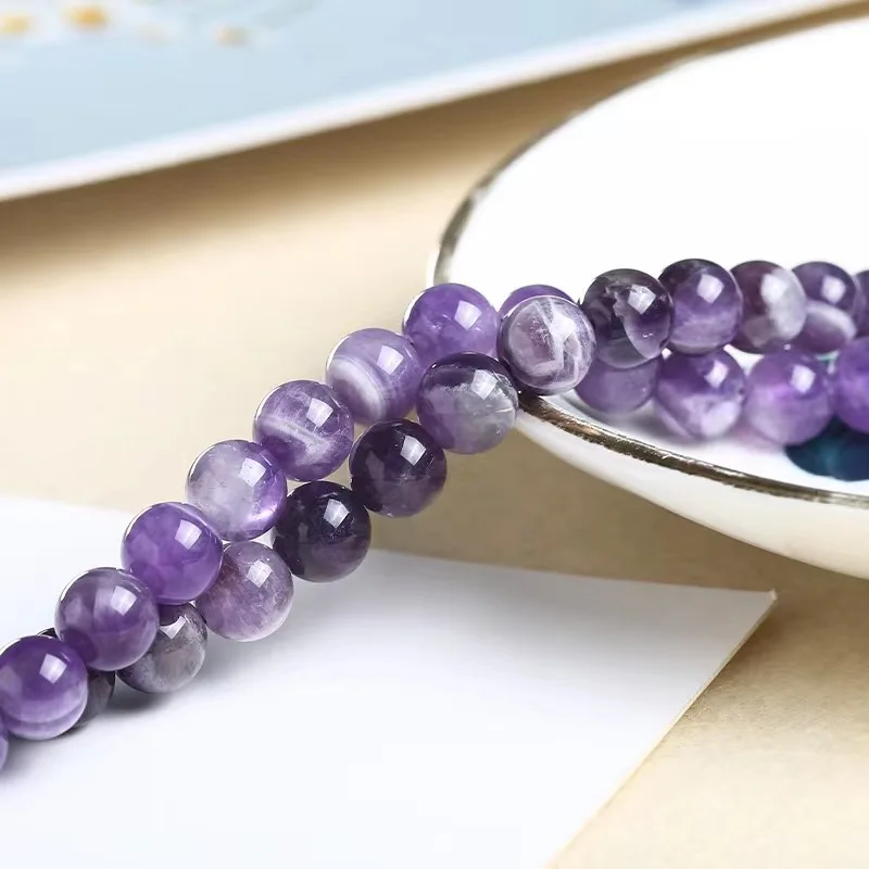Natural Stone Dream Lace Color Purple Amethysts Crystals Round Loose Beads 15