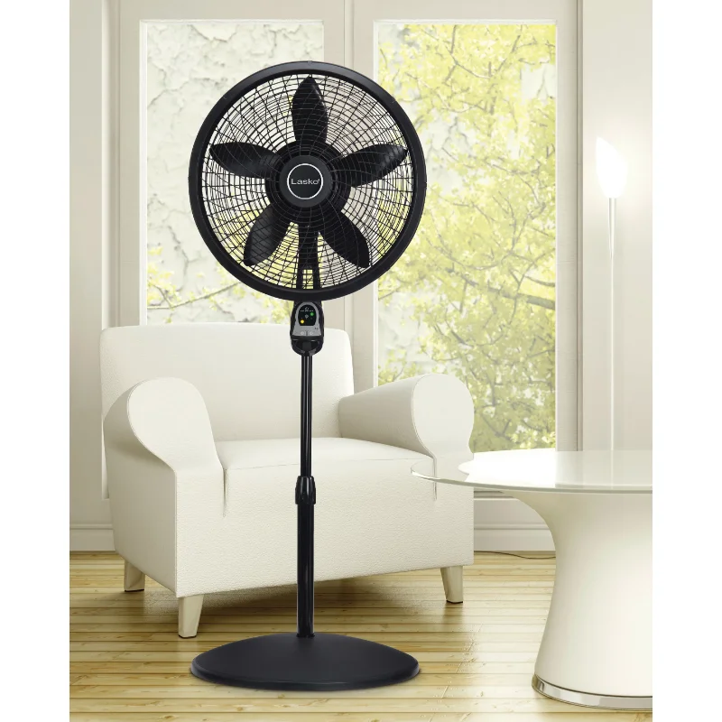 

Lasko 18" 3-Speed Oscillating Cyclone Pedestal Fan with Remote and Timer, 1843, Black fan cooling