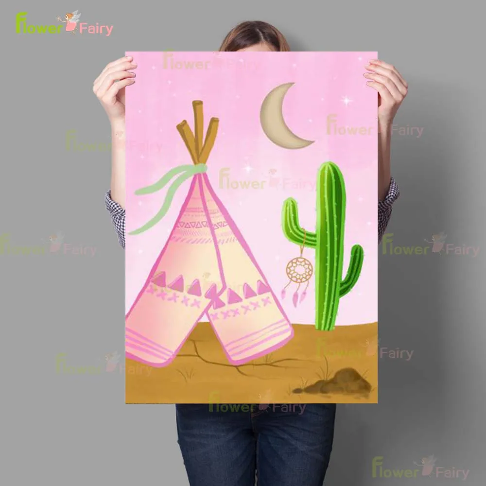 Кактусы розовые натуральные настенный постер в скандинавском стиле для гостиной